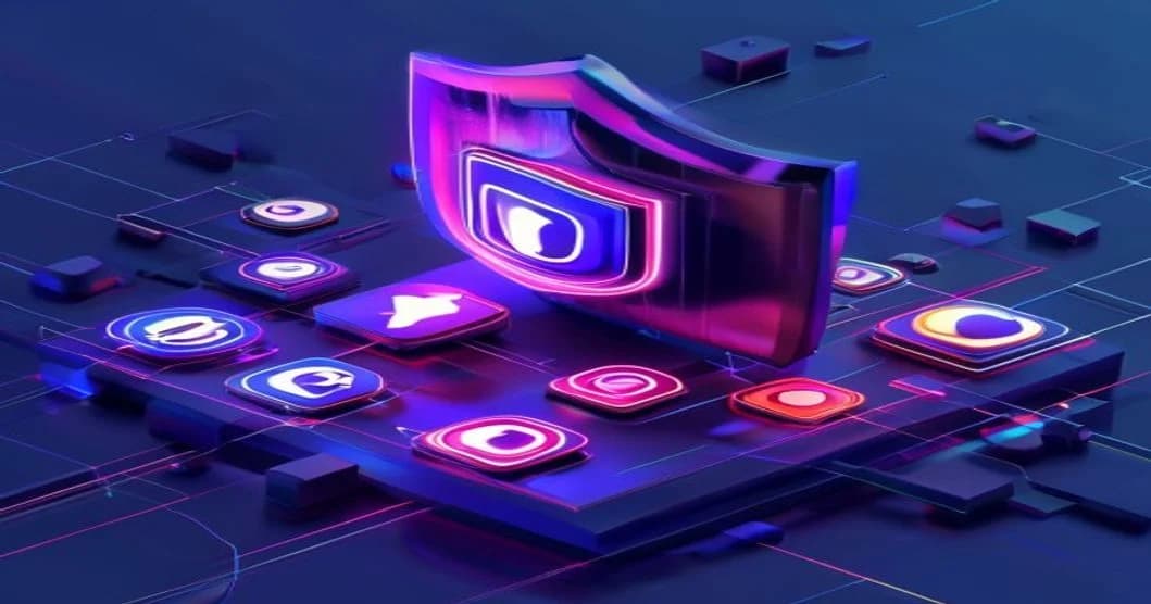 Hình ảnh 3D Isometric chiếc khiên bảo vệ các logo khỏi hiện tượng nhiễu sóng - Cẩm Nang Chọn Dịch Vụ SMM Uy Tín: 5 Dấu Hiệu Lừa Đảo Cần Tránh - 360TuongTac