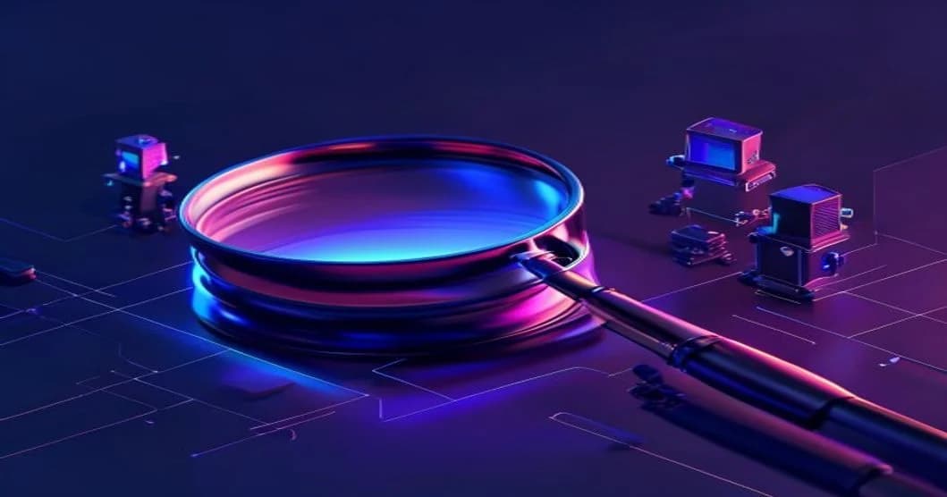 Hình ảnh 3D Isometric kính lúp kiểm tra bóng người thật và robot - Viewer Thật vs Viewer Ảo Trên TiKTok: Nhận Biết Ra Sao & Cách Dùng Phù Hợp - 360TuongTac